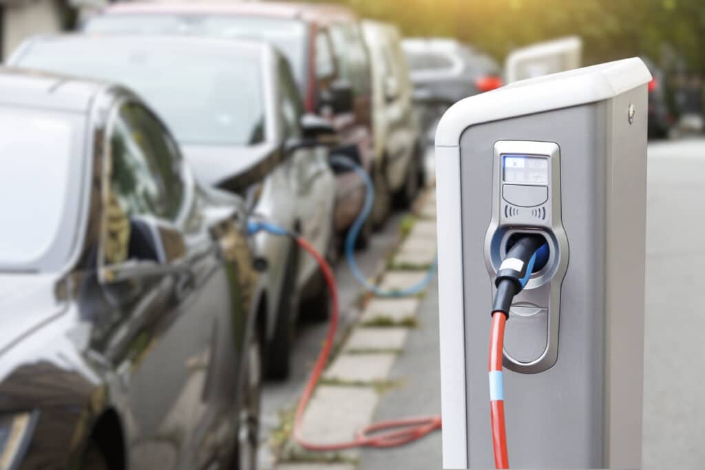 Close up of a electric vehicles charging station