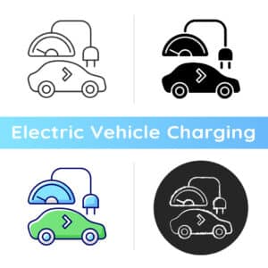 Level 1 charger icon. Slowest way to charge battery of electronic vehicle. Long term charging station. Ecological transport. Linear black and RGB color styles. Isolated vector illustrations